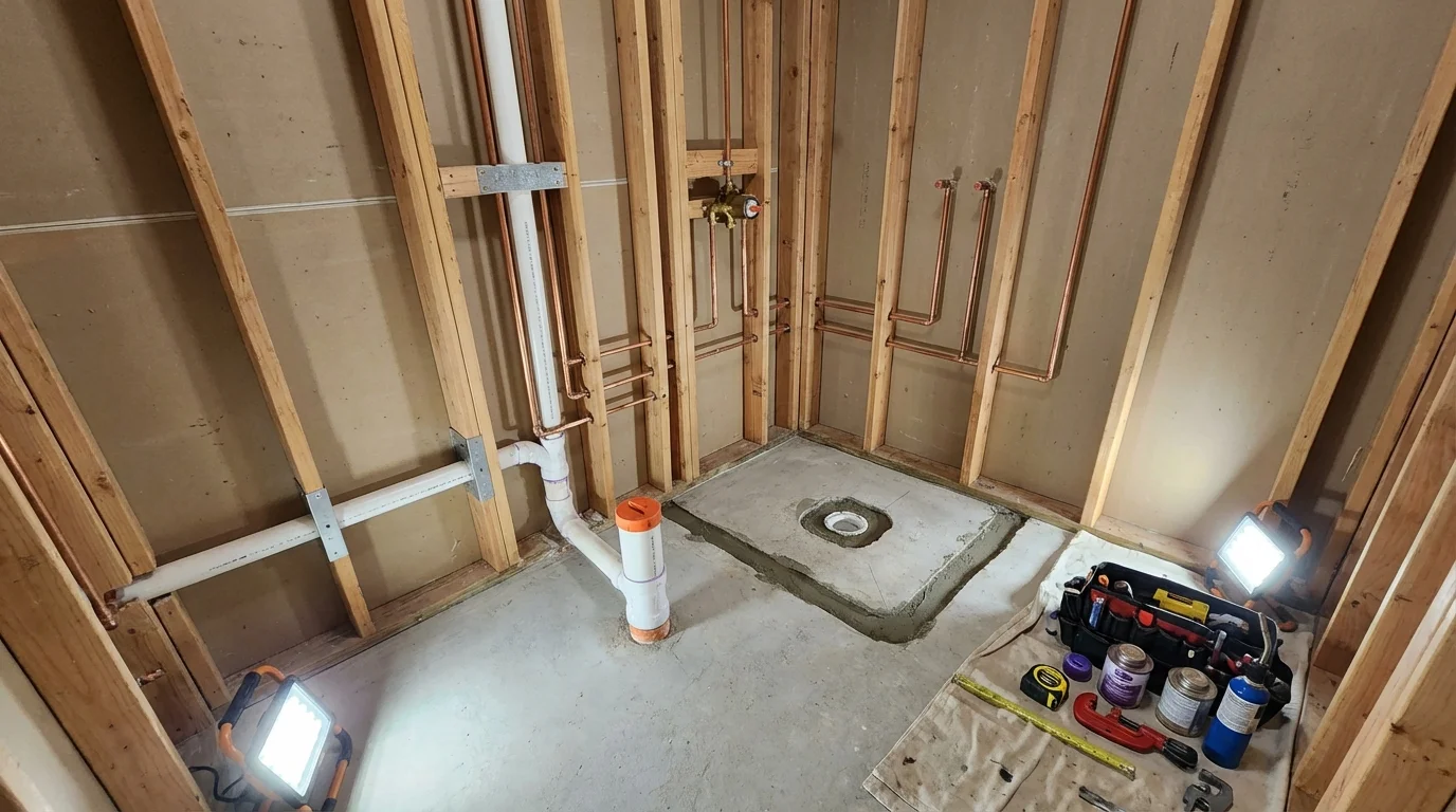 Bathroom rough-in plumbing during remodel by Johns Plumbing LLC in Okeechobee